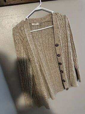 Beige Cable Knit Button-Down Women's Cardigan Sweater